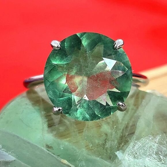Natural Green Fluorite 925 Sterling Silver Ring Sz 9 - Picture 7 of 7